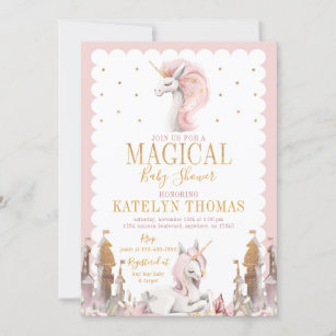 Pink and Gold Unicorn Baby Shower Invitation