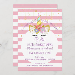 Pink and Gold Unicorn Birthday Cards