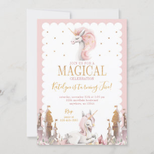Pink and Gold Unicorn Birthday Invitation Magical