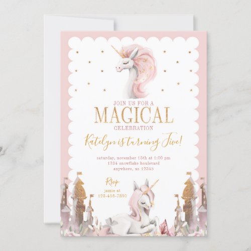 Pink and Gold Unicorn Birthday Invitation Magical