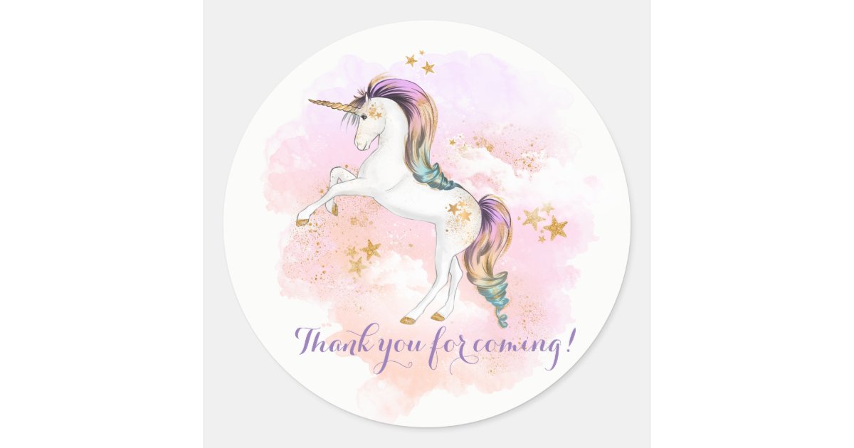 Pink And Gold Unicorn Birthday Party Stickers Zazzle Com
