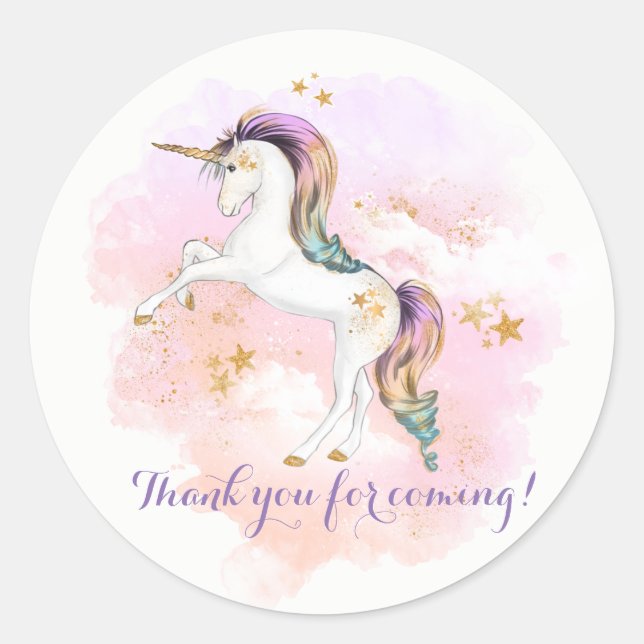 Pink and Gold Unicorn Birthday Party Stickers (Front)