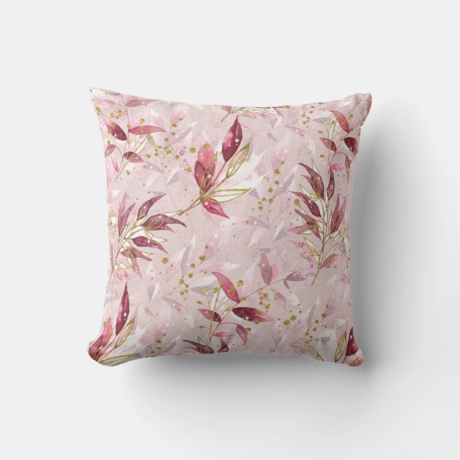 Pink and Gold Vines on Blush Throw Pillow (Front)