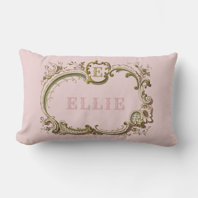 Pink and Gold Vintage Baroque Rococo Name Pillow (Front)