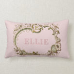 Pink and Gold Vintage Baroque Rococo Name Pillow<br><div class="desc">This throw pillow features a gorgeous Parisian perfume label design on a pink background with space for a name in the center. The script text is in a bronzy gold brown color. You can personalize with a name and initial.</div>