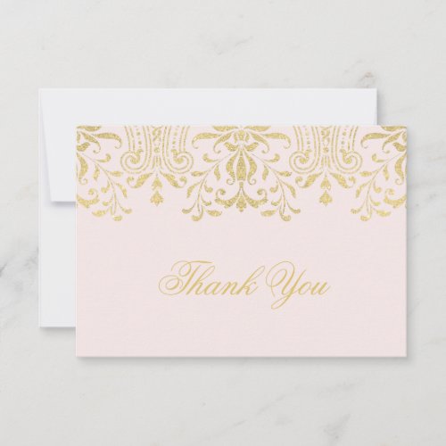 Pink and Gold Vintage Glamour Wedding Thank You Note Card