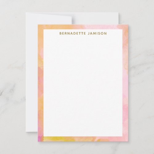Pink and Gold Watercolor Abstract Art Personalized Note Card