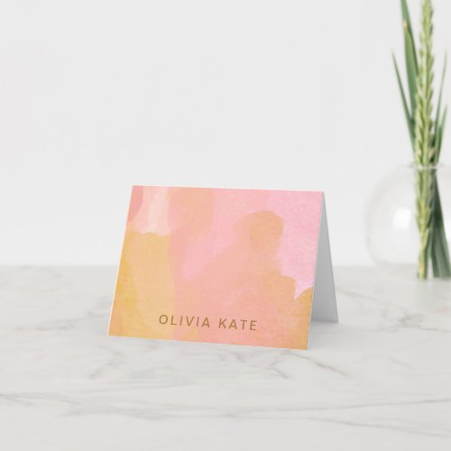 Pink and Gold Watercolor Abstract Art Personalized Note Card