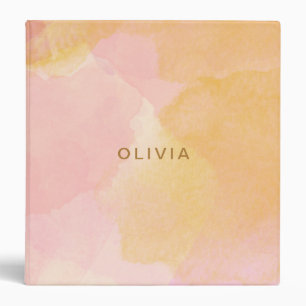 Pink and Gold Watercolor Abstract Painting 3 Ring Binder