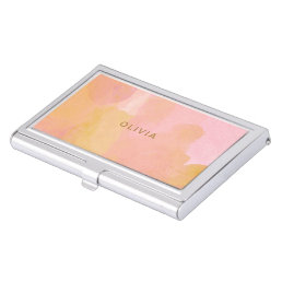 Pink and Gold Watercolor Abstract Painting Business Card Case