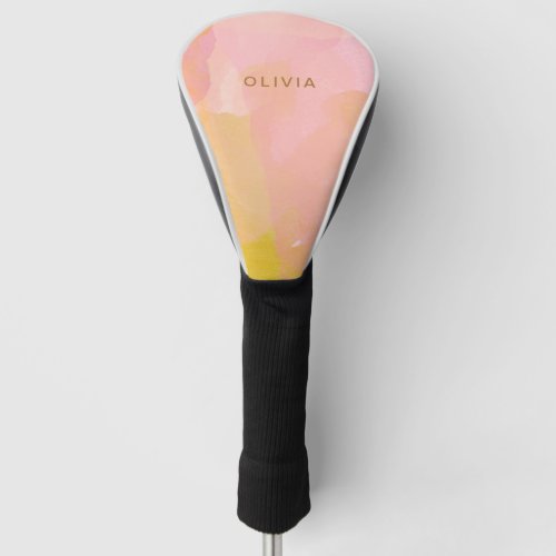 Pink and Gold Watercolor Abstract Painting Golf Head Cover