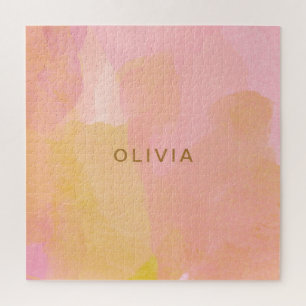 Pink and Gold Watercolor Abstract Painting Jigsaw Puzzle
