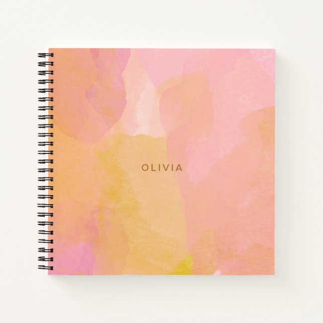 Pink and Gold Watercolor Abstract Painting Notebook (Front)