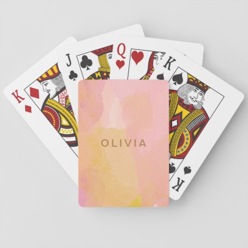 Pink and Gold Watercolor Abstract Painting Playing Cards