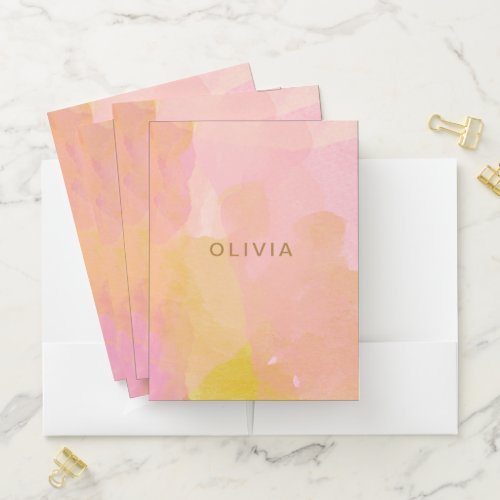 Pink and Gold Watercolor Abstract Painting Pocket Folder