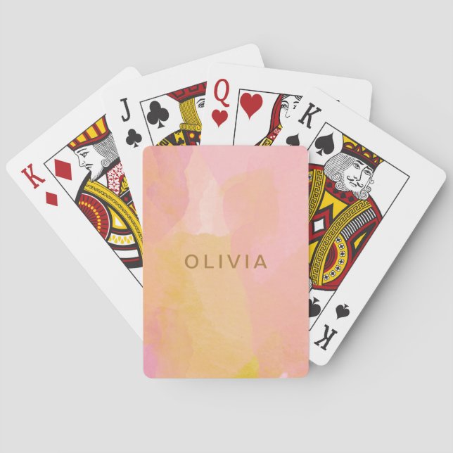 Pink and Gold Watercolor Abstract Painting Poker Cards (Back)