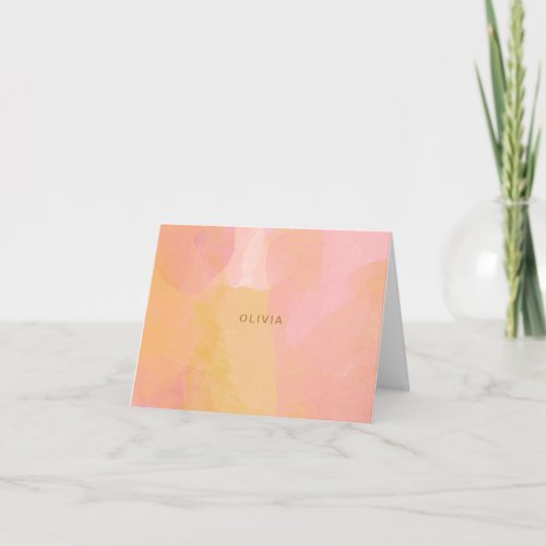 Pink and Gold Watercolor Abstract Personalized Note Card