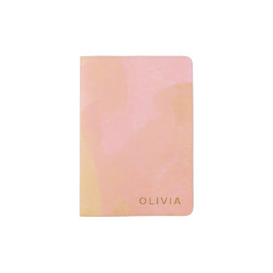 Pink and Gold Watercolor Abstract Personalized Passport Holder