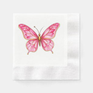Pink and Gold Watercolor Butterfly Napkins