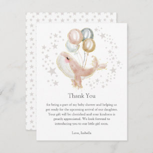 Pink and Gold Watercolor Cute Whale Thank You Card