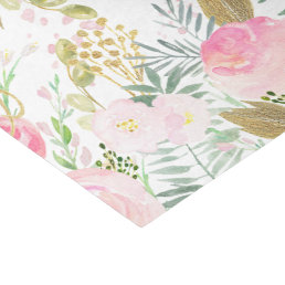 Pink and Gold Watercolor Flowers Tissue Paper