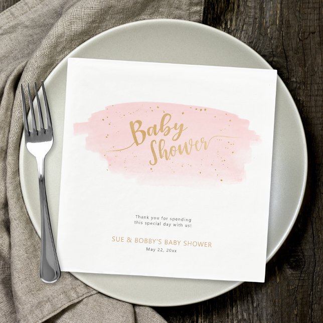 Pink and Gold Watercolor Girl Baby Shower Napkins (Creator Uploaded)