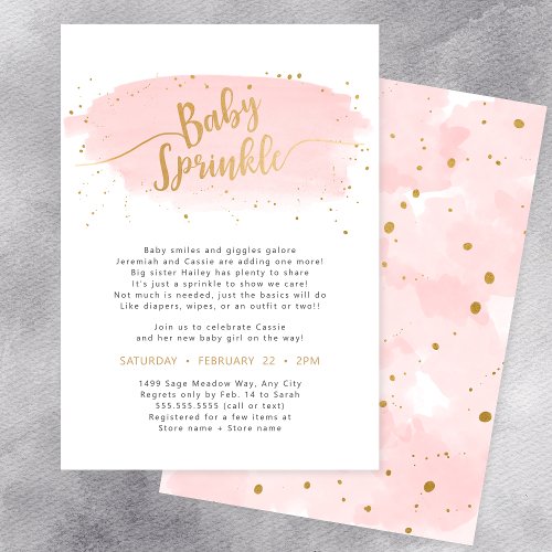 Pink and Gold Watercolor Girl Baby Sprinkle Invitation