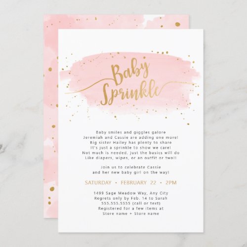 Pink and Gold Watercolor Girl Baby Sprinkle Invitation