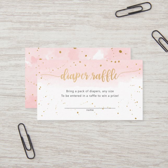 Pink and Gold Watercolor girl diaper raffle ticket (Front/Back In Situ)