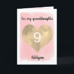 Pink and Gold Watercolor Heart 9th Birthday Card<br><div class="desc">A pretty watercolor pink and gold heart 9th birthday card which can be personalized on the front with the birthday girl's name. The inside card message and back of card can also be edited. This pretty 9th birthday card for granddaughter, daughter, niece, etc would make a wonderful birthday card keepsake...</div>