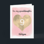 Pink and Gold Watercolor Heart 9th Birthday Card<br><div class="desc">A pretty watercolor pink and gold heart 9th birthday card which can be personalized on the front with the birthday girl's name. The inside card message and back of card can also be edited. This pretty 9th birthday card for granddaughter, daughter, niece, etc would make a wonderful birthday card keepsake...</div>