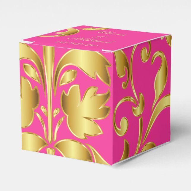 Pink and Gold Wedding Favors Box (Front Side)