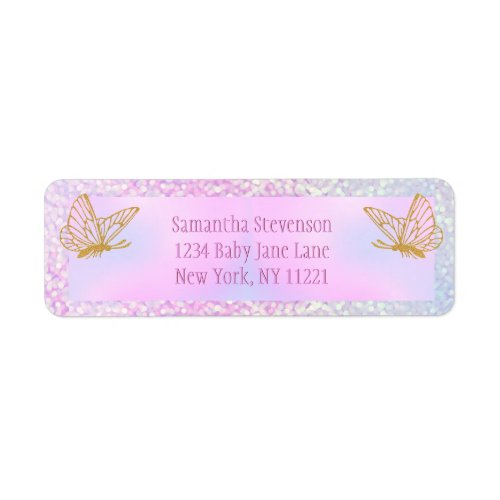 Pink and Gold Whimsical Butterfly Baby Shower Label