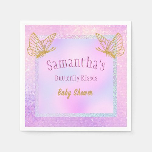 Pink and Gold Whimsical Butterfly Baby Shower Napkins