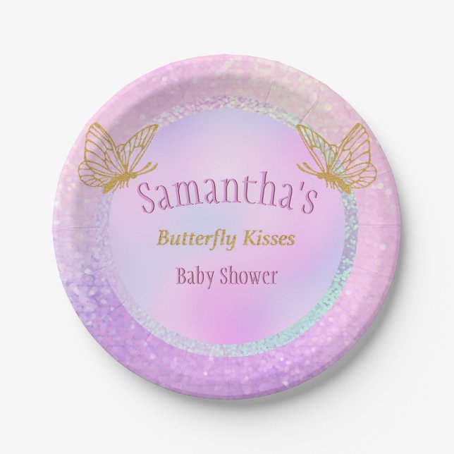 Pink and Gold Whimsical Butterfly Baby Shower Paper Plates (Front)