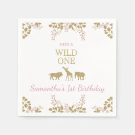 Pink and Gold Wild One 1st Girl Birthday Party Napkins