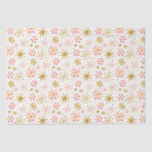 Pink and Gold Winter Snowflakes Pattern Tissue Paper
