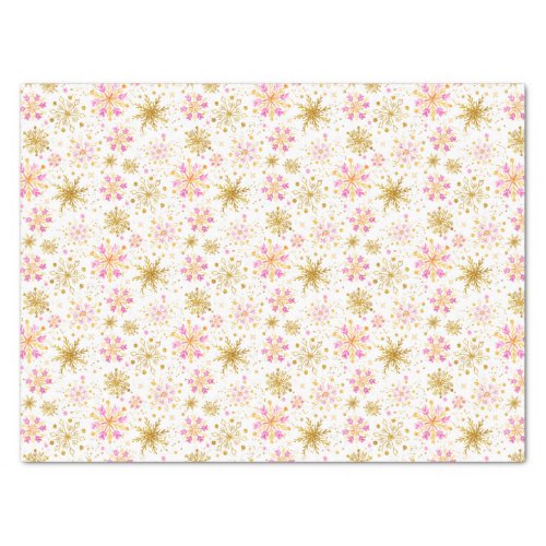 Pink and Gold Winter Snowflakes Tissue Paper