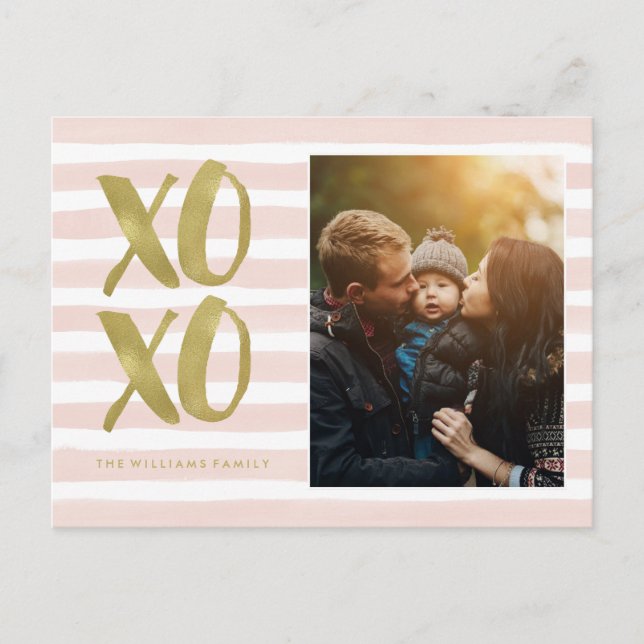 Pink and Gold XOXO Valentines Day Photo Holiday Postcard (Front)