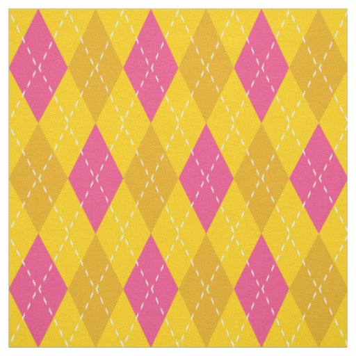 Pink and Gold Yellow Argyle Pattern Fabric