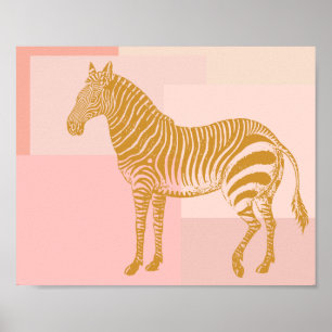 Pink and Gold Zebra Drawing Poster