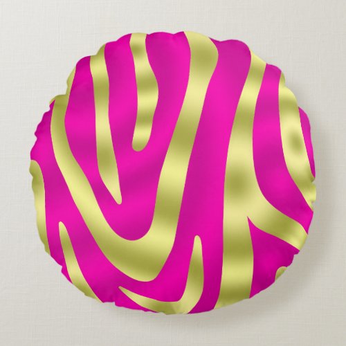 Pink and Gold Zebra  Round Pillow