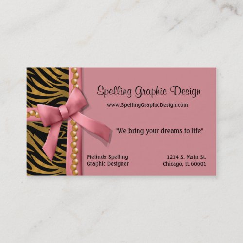 Pink And Gold Zebra Striped Business Card