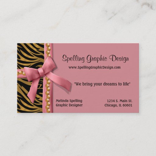 Customizable Pink And Gold Zebra Striped Business Card