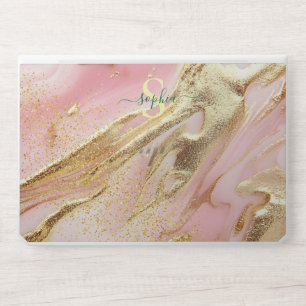 pink and golden marble stone glitter HP laptop skin