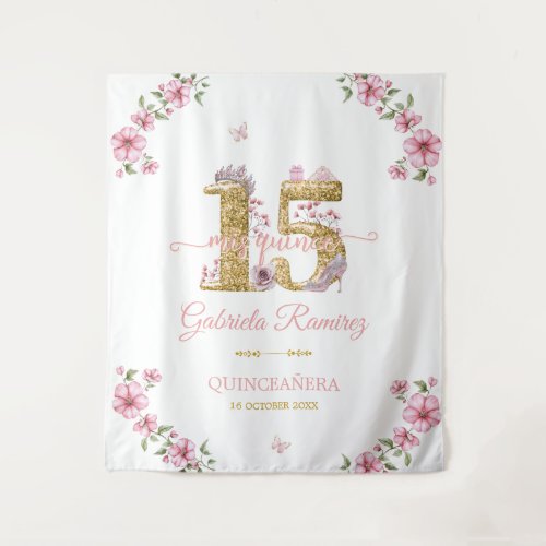 Pink and Golden Mis Quince Quinceañera Backdrop