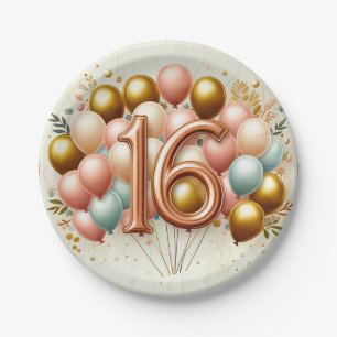 Pink and Golden Sweet Sixteenth Birthday Party Paper Plates