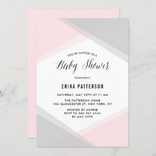 Pink and Gray Abstract Gradient Modern Baby Shower Invitation