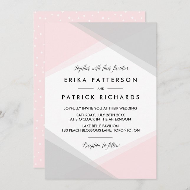 Pink and Gray Abstract Gradient Modern Wedding Invitation (Front/Back)