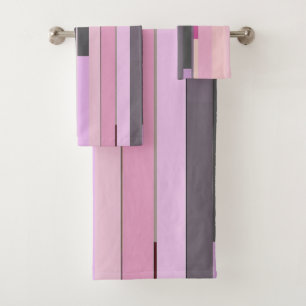 Pink and gray abstract Stripes Bath Towel Set